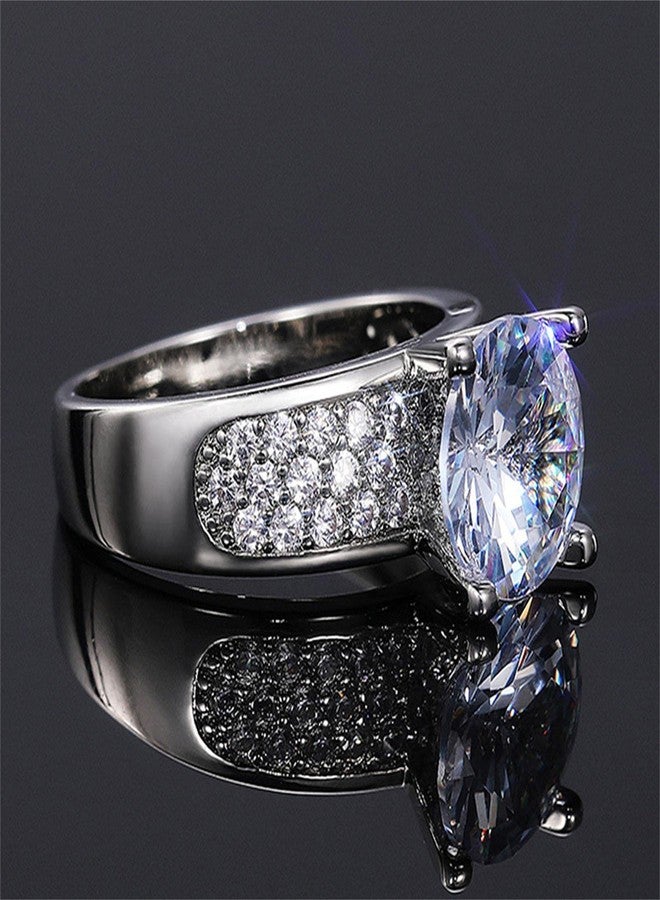 RKKOJJO 925 Sterling Silver Shiny Gem Ring Cubic Zirconia Rings CZ Diamond Multi Row Ring Eternity Engagement Wedding Band Ring for Women (US Code 9) - Image 5